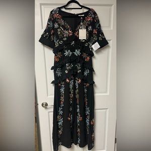 Short sleeve Maxi Black and colorful Formal Sequence Dress, Size M